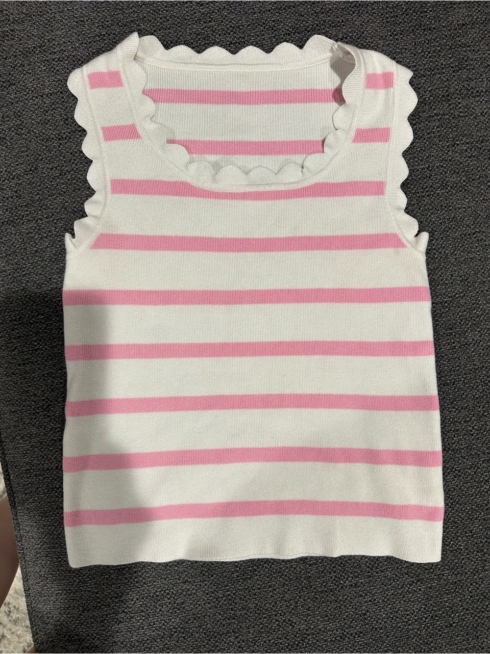 Scallop-Trim Striped Tank Top - White with Pink Stripes